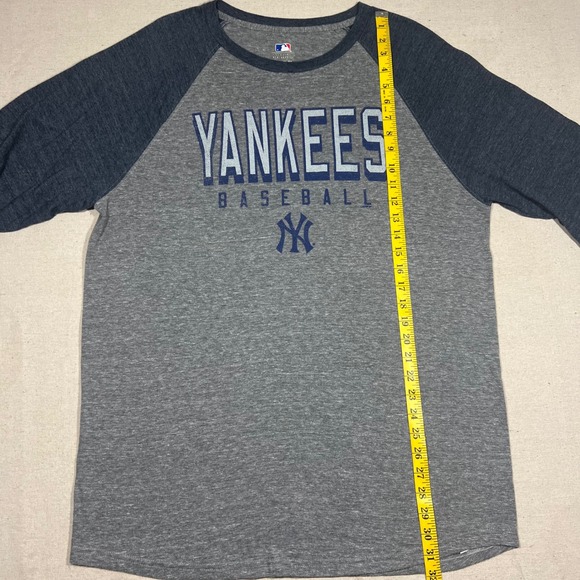 MLB‎ New York Yankees Baseball Gray Blue Long Sleeve Raglan T Shirt XL - Picture 6 of 7